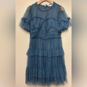 NWT 2X Ivy City Ruffle Tulle Blue Whimsical Short Dress